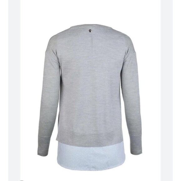 ESCADA Sport Gray Blue Virgin Wool Knit Long Sleeve Layered Sweater Size S Luxe - Picture 2 of 15